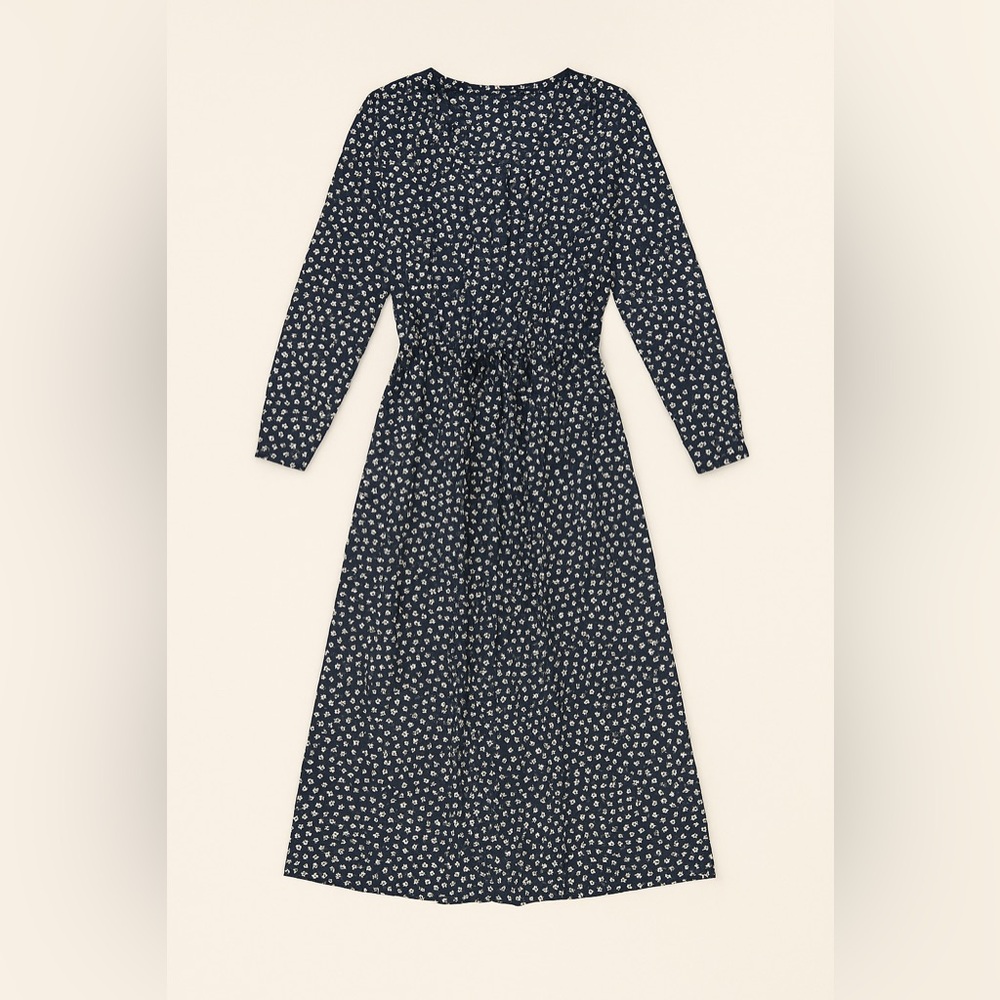 GAP Navy Long Sleeve Midi Dress with White Floral Print